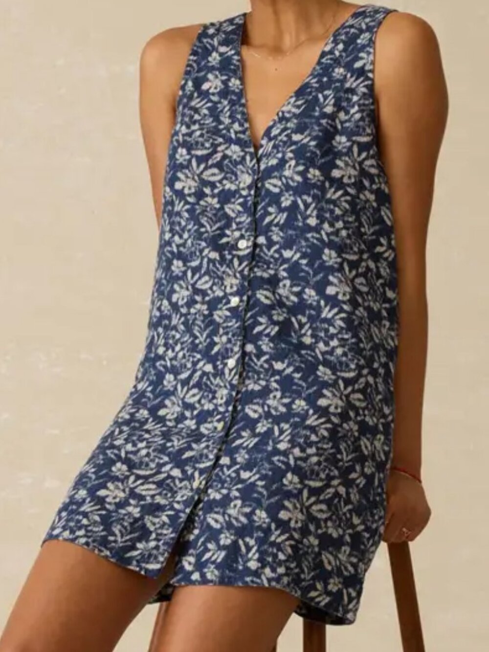 NWT Faherty Alston Linen Button-Up Minidress Blue Large
